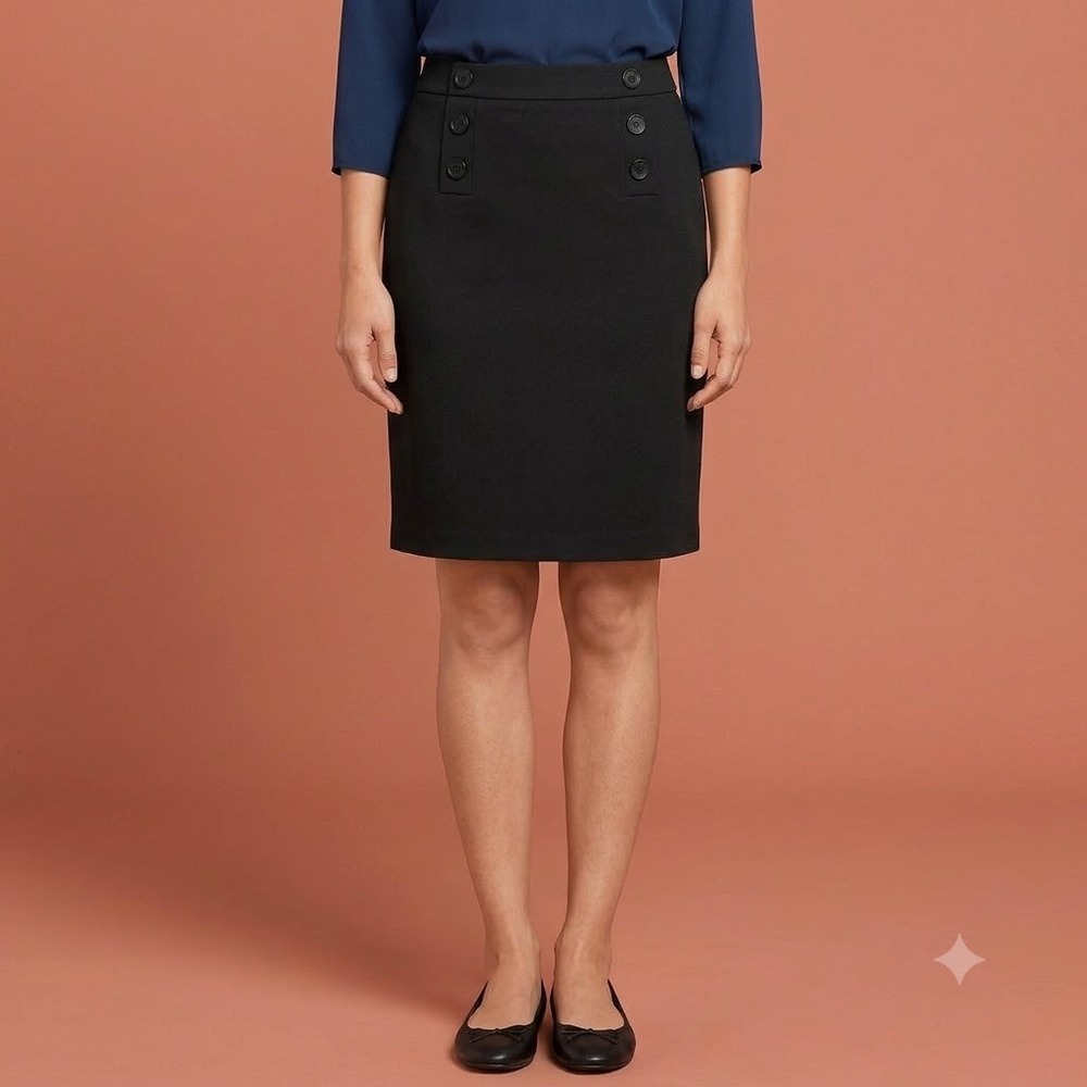 Talbots Pencil Skirt Women's 8P Black Button Front Career Petite Mid-Length